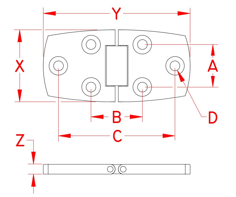 Stainless Steel Heavy Duty Flush Door Hinge, S3830-0001, S3830-0002, Line Drawing
